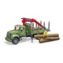 Bruder camion lemne Mack Granite cu macara de incarcare, graifer si 3 busteni